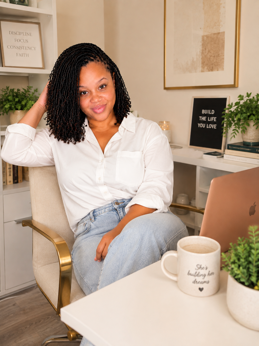 The creator of Simple Content System working at her desk